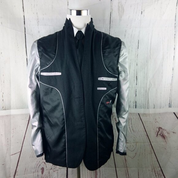 JF J.Ferrar Slim 42R 2 Btn Charcoal Birdseye Stiched Lapel Suit Blazer Sport Coa - Picture 13 of 16